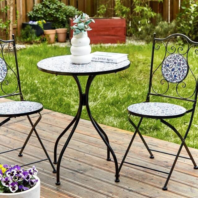Wyld and Coco Vintage Mediterranean Bistro Set Black Powder Coat Iron Blue - image 1