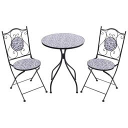 Wyld and Coco Vintage Mediterranean Bistro Set Black Powder Coat Iron Blue - thumbnail 3