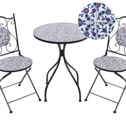 Wyld and Coco Vintage Mediterranean Bistro Set Black Powder Coat Iron Blue - thumbnail 2
