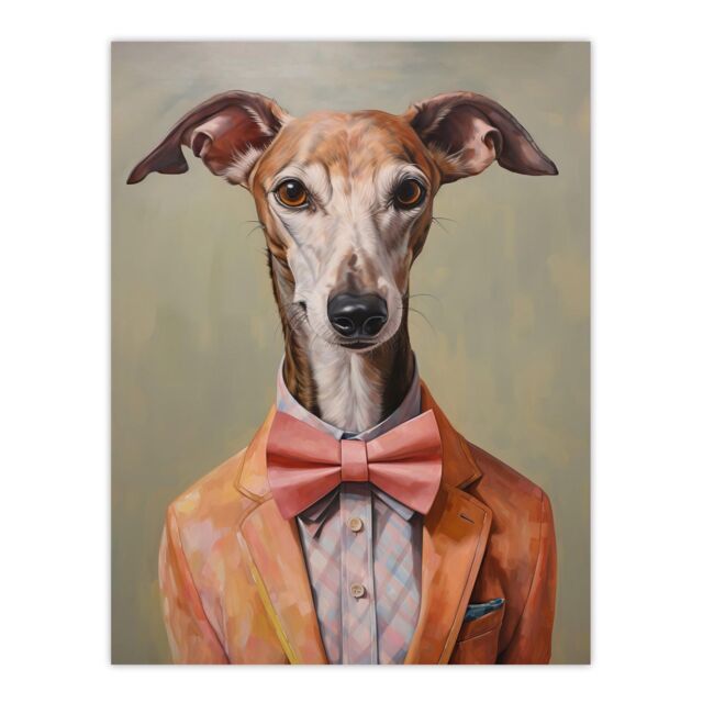 "Wee Blue Coo Wall Art Print Smart As A Whippet Bow Tie Greyhound Living Room in Grey - Size: W18"" x H24""" - image 1