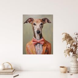 "Wee Blue Coo Wall Art Print Smart As A Whippet Bow Tie Greyhound Living Room in Grey - Size: W18"" x H24""" - thumbnail 4