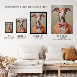 "Wee Blue Coo Wall Art Print Smart As A Whippet Bow Tie Greyhound Living Room in Grey - Size: W18"" x H24""" - thumbnail 3