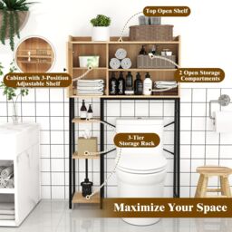 Costway Over The Toilet Storage Cabinet Bathroom Organizer Shelves-Natural in Natural - thumbnail 5