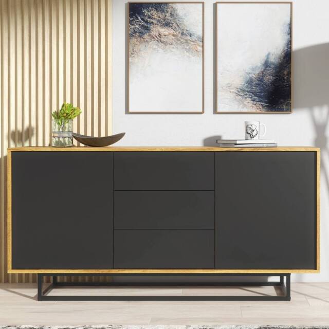 Creative Furniture Vista Loft Sideboard 140cm - Dark Oak & Black Doors - image 1