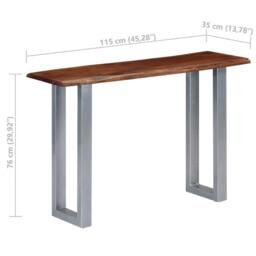 Berkfield Home Sturdy Console Table 115x35x76 cm Solid Aacia Wood & Iron in Brown - Size: 115 x 35 x 76 cm - thumbnail 7
