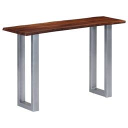 Berkfield Home Sturdy Console Table 115x35x76 cm Solid Aacia Wood & Iron in Brown - Size: 115 x 35 x 76 cm - thumbnail 2