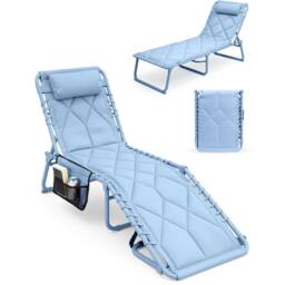 Keplin 1 Pack Foldable Sun Lounger Chair - Quilted Outdoor Garden Recliner in Blue