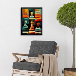 "Artery8 Wall Art Print Chess Board & Pieces Modern Abstract Oil Art Framed in Black - Size: W12"" x H16""" - thumbnail 2