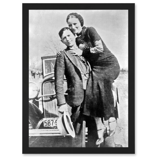 Artery8 Clyde Barrow Gang Bonnie Parker Outlaw Criminal Photo Artwork Framed Wall Art Print A4 in Black - image 1