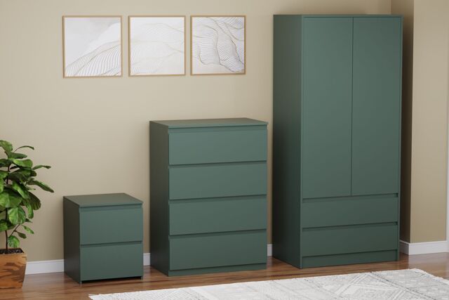 Home Discount Vida Designs Denver Bedroom Set (2 Dr Bedside, 4 Dr Chest, Wardrobe) in Green