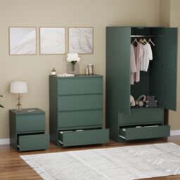 Home Discount Vida Designs Denver Bedroom Set (2 Dr Bedside, 4 Dr Chest, Wardrobe) in Green - thumbnail 6