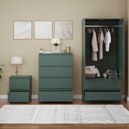Home Discount Vida Designs Denver Bedroom Set (2 Dr Bedside, 4 Dr Chest, Wardrobe) in Green - thumbnail 8