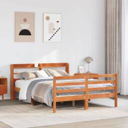 Berkfield Home Sleek Bed Frame without Mattress Wax Brown 135x190 cm Double Soli - thumbnail 2