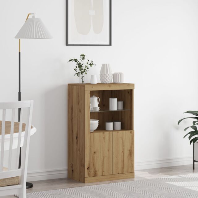 Berkfield Home Sideboard with LED Lights Artisan Oak 60, 5x37x100 cm in Brown - Size: 5 x 37 x 100 cm - image 1