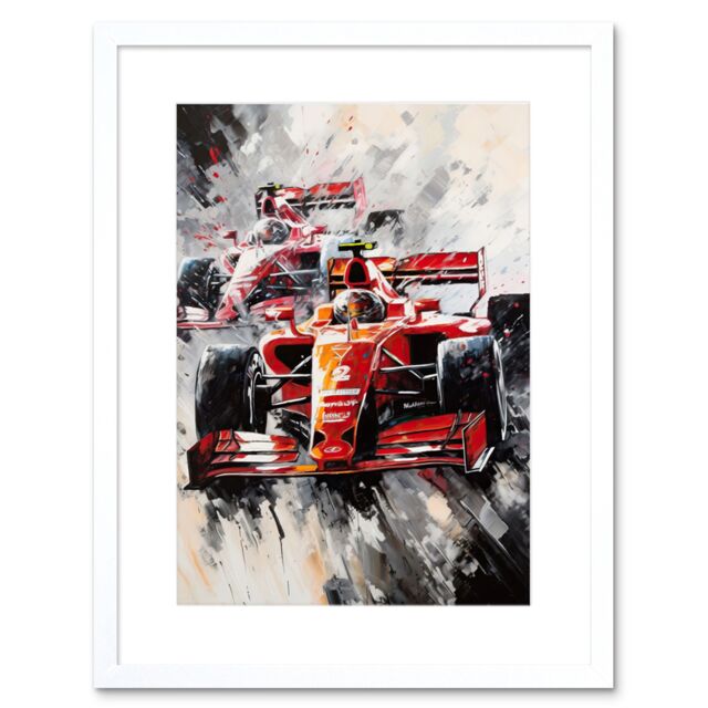"Artery8 Wall Art Print Grand Prix Track Circuit Cars Racing Paint Splat Artwork Framed 9X7 Inch in White - Size: W7"" x H9""" - image 1