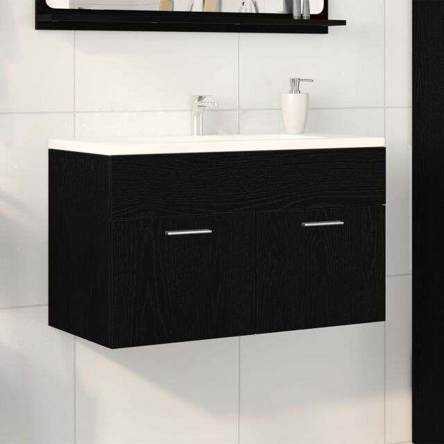 Berkfield Home Black Oak Bathroom Sink Cabinet - 80x38.5x46 cm, Made from Engineered Wood - Size: 80x38.5x46 cm - image 1