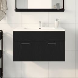 Berkfield Home Black Oak Bathroom Sink Cabinet - 80x38.5x46 cm, Made from Engineered Wood - Size: 80x38.5x46 cm - thumbnail 4