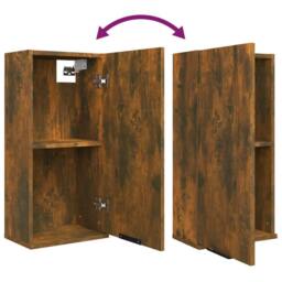 Berkfield Home Wall-mounted Bathroom Cabinet Smoked Oak 32x20x67 cm in Brown - Size: 32 x 20 x 67 cm - thumbnail 9