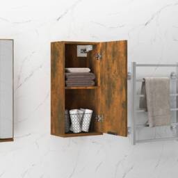 Berkfield Home Wall-mounted Bathroom Cabinet Smoked Oak 32x20x67 cm in Brown - Size: 32 x 20 x 67 cm - thumbnail 4