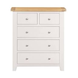 Home Source Solid Wooden Storage Chest 5 Drawer Bedroom Clothing Storage Organiser in White - thumbnail 2