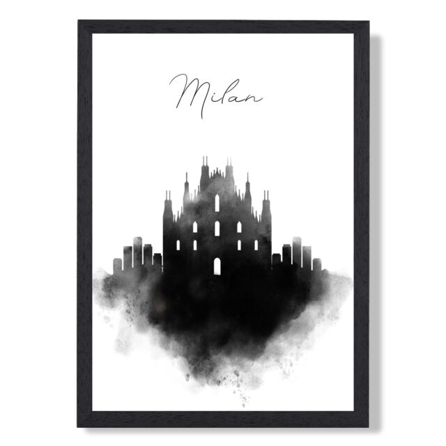 ARTZE Milan Watercolour Skyline City Framed Print SIZE: A3 with Black Frame - Size: A4 - image 1