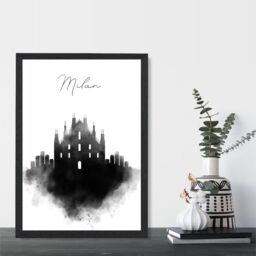ARTZE Milan Watercolour Skyline City Framed Print SIZE: A3 with Black Frame - Size: A4 - thumbnail 2