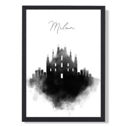 ARTZE Milan Watercolour Skyline City Framed Print SIZE: A3 with Black Frame - Size: A4 - thumbnail 1
