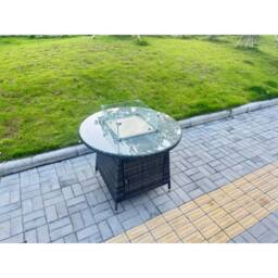 Fimous Rattan Garden Furniture Set Round 100cm Gas Firepit Table & 4 Chairs in Dark Grey - thumbnail 4