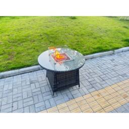Fimous Rattan Garden Furniture Set Round 100cm Gas Firepit Table & 4 Chairs in Dark Grey - thumbnail 3