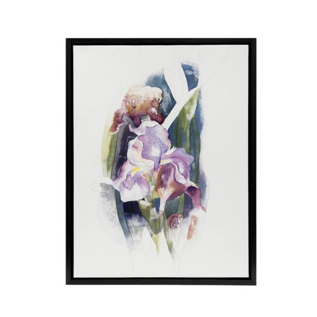 "Artery8 Purple Iris Flower Watercolour Demuth Framed Canvas Wall Art Print in White - Size: W12"" x H16""" - image 1