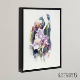 "Artery8 Purple Iris Flower Watercolour Demuth Framed Canvas Wall Art Print in White - Size: W12"" x H16""" - thumbnail 2
