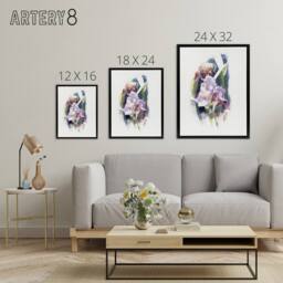 "Artery8 Purple Iris Flower Watercolour Demuth Framed Canvas Wall Art Print in White - Size: W12"" x H16""" - thumbnail 4