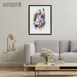 "Artery8 Purple Iris Flower Watercolour Demuth Framed Canvas Wall Art Print in White - Size: W12"" x H16""" - thumbnail 3