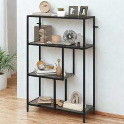 FURNOS 4 Tier Bookcase Display Stand With Storage Shelves Charcoal in Grey - thumbnail 1