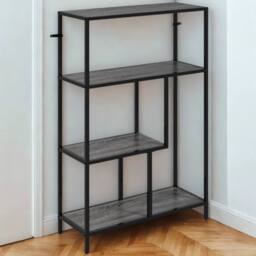 FURNOS 4 Tier Bookcase Display Stand With Storage Shelves Charcoal in Grey - thumbnail 3