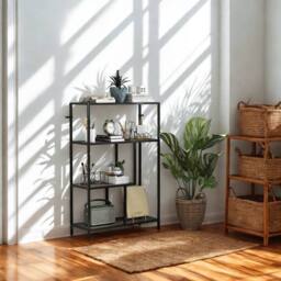 FURNOS 4 Tier Bookcase Display Stand With Storage Shelves Charcoal in Grey - thumbnail 8