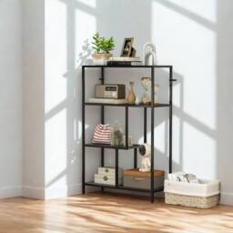 FURNOS 4 Tier Bookcase Display Stand With Storage Shelves Charcoal in Grey - thumbnail 2