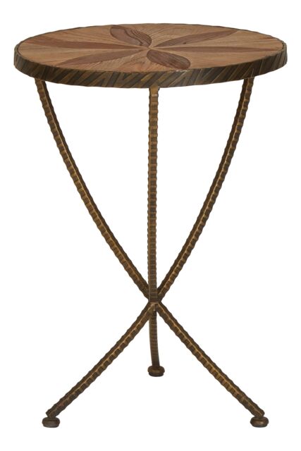 Orsina Elm Small Side Table, Brass Finished Table by Couch, Wooden End Side Table For Outdoor Patio, Settee Side Table in Brown - image 1