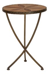 Orsina Elm Small Side Table, Brass Finished Table by Couch, Wooden End Side Table For Outdoor Patio, Settee Side Table in Brown