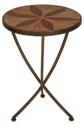 Orsina Elm Small Side Table, Brass Finished Table by Couch, Wooden End Side Table For Outdoor Patio, Settee Side Table in Brown - thumbnail 2