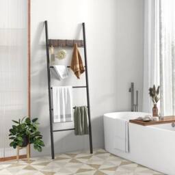 VOGREX 5-Tier Leaning Blanket Ladder with 5 Removable Hooks in Brown - thumbnail 5