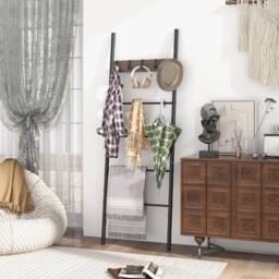 VOGREX 5-Tier Leaning Blanket Ladder with 5 Removable Hooks in Brown - thumbnail 4