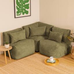 icon 3pc Noa Bean Bag, 1x Corner, 2x Recliner, Jumbo Cord in Green - thumbnail 1