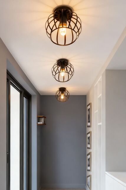 Living and Home Metal Lantern Shape Ceiling Light in Black - image 1
