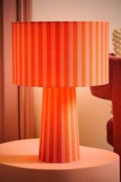 ValueLights Thorley Stripe Drum Shade Full Fabric Table Lamp in Pale Orange - thumbnail 2