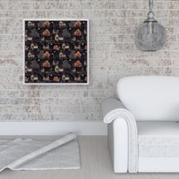 Warren Reed - Designer Spooky Haunted Houses Pattern Framed Canvas in Off-White - Size: w40 inch x h40 inch - thumbnail 2