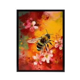 "Artery8 Honey Bee On Abstract Flower Bed Framed Canvas Wall Art Print - Size: W12"" x H16""" - thumbnail 1