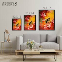 "Artery8 Honey Bee On Abstract Flower Bed Framed Canvas Wall Art Print - Size: W12"" x H16""" - thumbnail 4