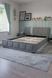 Home Discount Vida Designs Vanita Bed Frame Linen Fabric UKFR Storage Furniture in Light Grey - Size: King - thumbnail 2