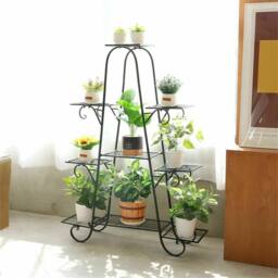 NESTLUNE Extral Large Metal Plant Stand Flower Shelves in Black - Size: 100 cm x 15 cm - thumbnail 6